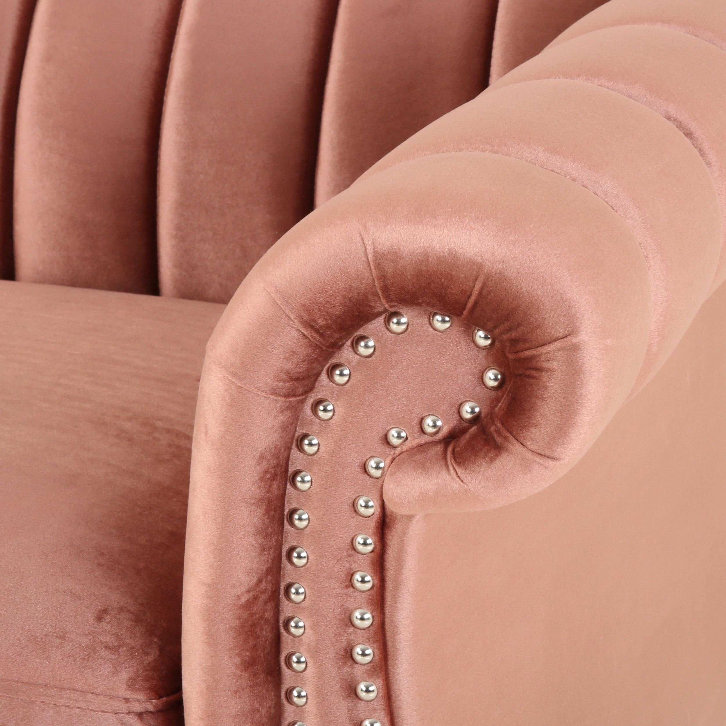 Noble House Kimmy Modern Tufted Velvet Sofa, Blush, Dark Brown