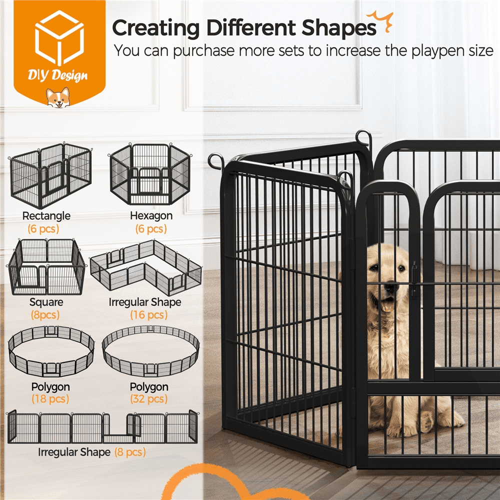 Alden Design 25″ Tall 12 Panels Metal Dog Playpen Fence for Outdoor Indoor, Black