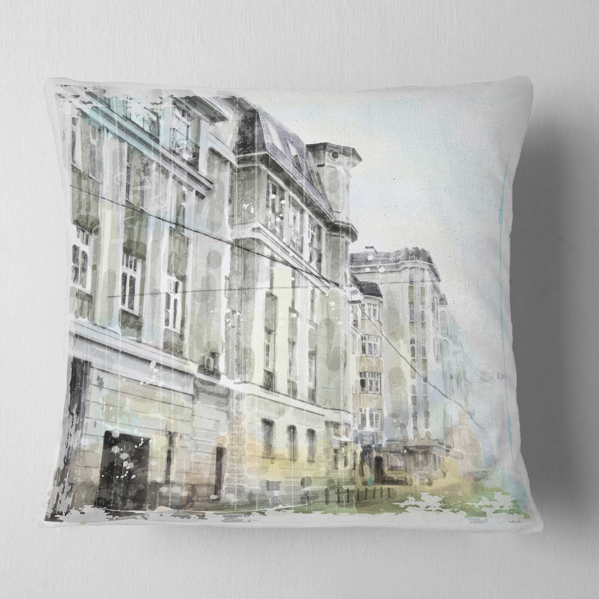 Designart Watercolor Dark Illustration - Cityscape Painting Throw Pillow - 16x16