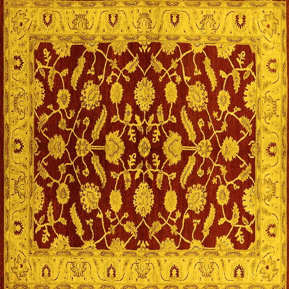 Ahgly Company Machine Washable Indoor Square Oriental Yellow Traditional Area Rugs, 4' Square