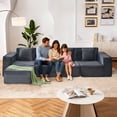 thumbnail image 3 of Montary L-Shaped Modular Sectional Sofa, 4-Seater with Ottoman, Striped Corduroy Fabric, High-Density Foam For Home, Apartment, Office (Dark Gray), 3 of 8