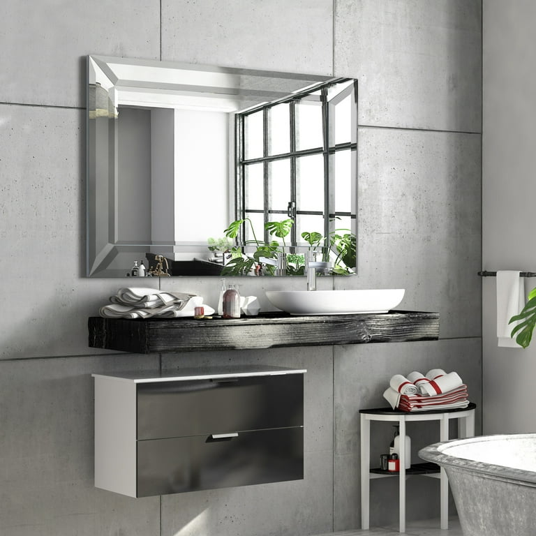 Rectangular Beveled Diamond Silver Framed Wall Mirror 40