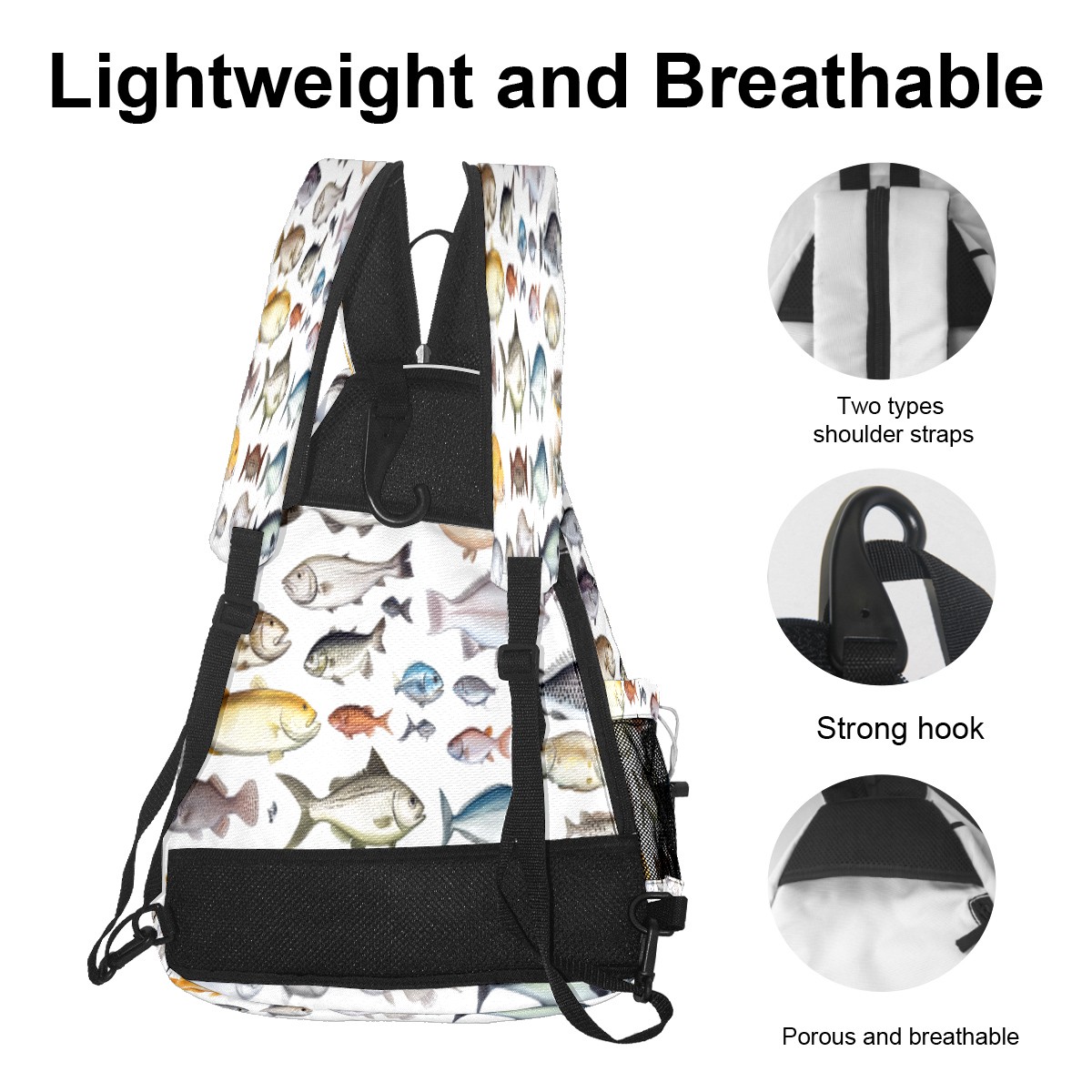 Pickleball Bags for Men Women Pickleball Backpack with Large Capacity Lightweight Adjustable Pickleball Sling Bag Hold Paddles, Balls, Accessories Fish Pattern