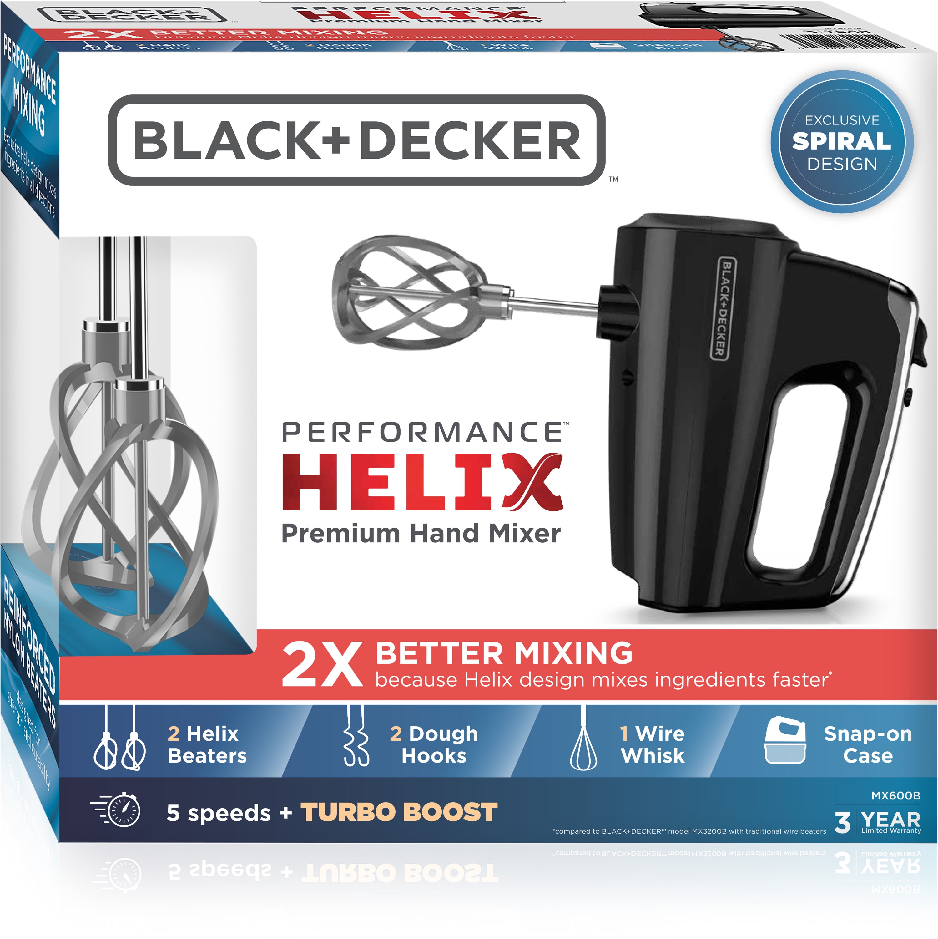 BLACK+DECKER Helix Performance Mixer 60-in Cord 5-Speed Tangerine Hand Mixer  in the Hand Mixers department at