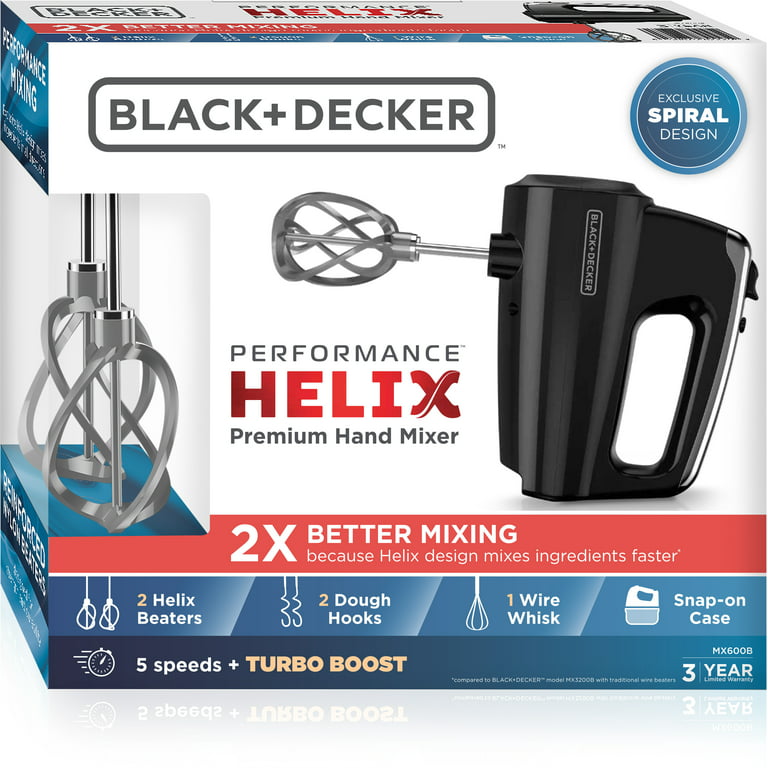 BLACK+DECKER Helix Performance Premium 5-Speed Hand Mixer, Black, MX600B