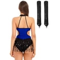 thumbnail image 2 of iiniim Women Sequin Latin Dance Outfits Sleeveless Fringed Ballroom Leotard with Gloves Salsa Tango Dancewear Royal Blue M, 2 of 6