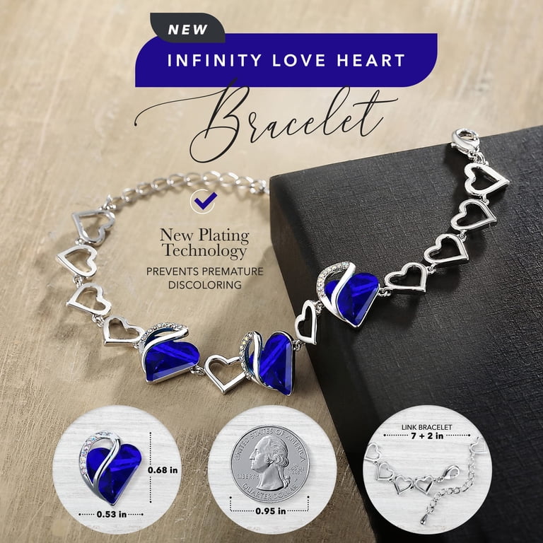 12 Birthstone Bracelet 925 Sterling Silver – 3 Heart Birthday Bracelet With Extender, Gift For Women, Wife, Mother (6.5 Inch + 2 Inch Extender)