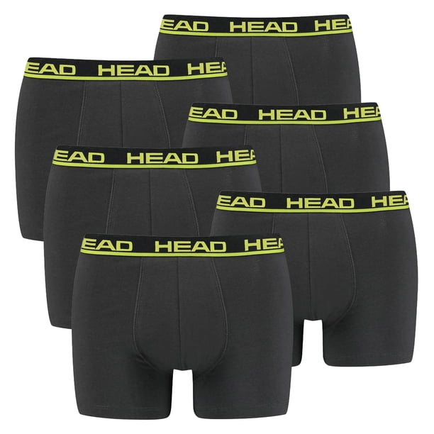 HEAD Calzoncillos de Hombre, Paquete de 6 - Básico, Slgodón elástico, liso Antracita/Amarillo L (Large)
