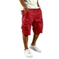 thumbnail image 3 of Men's Plain Cargo Shorts, Elastic Waist Multi-Pocket Pants, Summer Casual Straight Leg Bottoms, 3 of 7