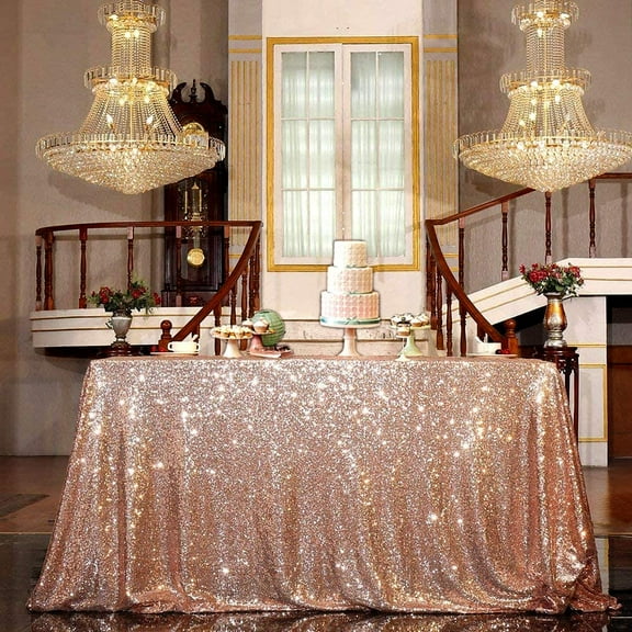 Morttic Rose Gold 47.25''x70.87'' Sequin Tablecloth Runners Glitter Wedding Party Rectangle Table Cloth Table Linens Christmas Birthday Party Decor