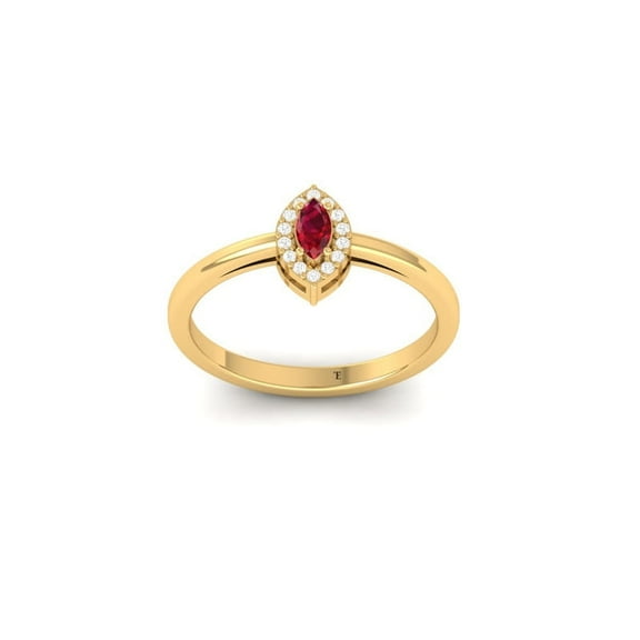 Marquise Cut Red Ruby Halo Moissanite Women's Ring, 14K Yellow Gold Plated, Elegant Bridal Jewelry