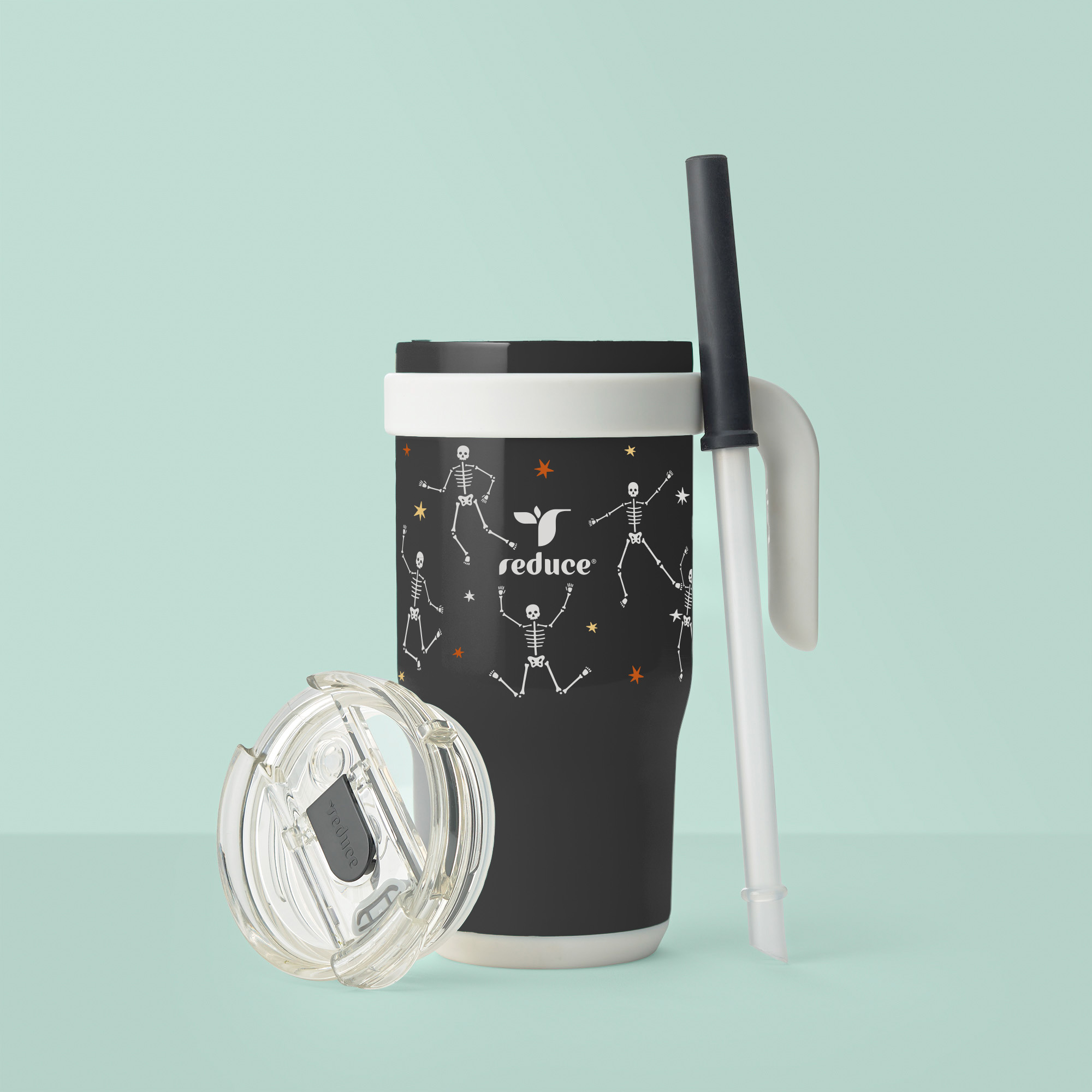 Reduce Coldee Kids 18 oz Halloween Tumbler with Spill-Proof Straw & Handle. Insulated Stainless Steel, Boogie Bones