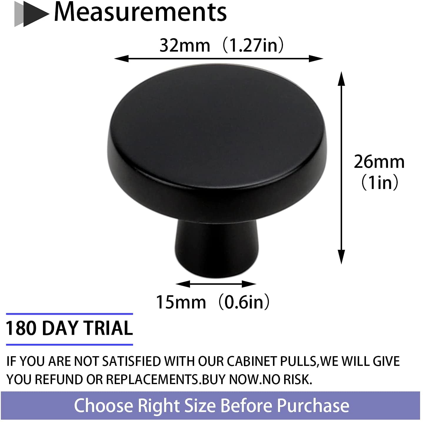 Homdiy 25 Pack Black Cabinet Knobs Kitchen Drawer Knobs Round Solid Cabinet Hardware Knob
