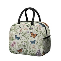 Obrewu Pioneer Flower and Butterfly Lunch Bag for Adult, Insulated, Leakproof, Oxford Cloth