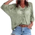 thumbnail image 2 of YanHoo Plus Size Shirts for Women Crochet 3/4 Sleeve Solid Color Blouses Trendy Hollow Out T-Shirts Summer Casual Beach Vacation Tee, 2 of 8