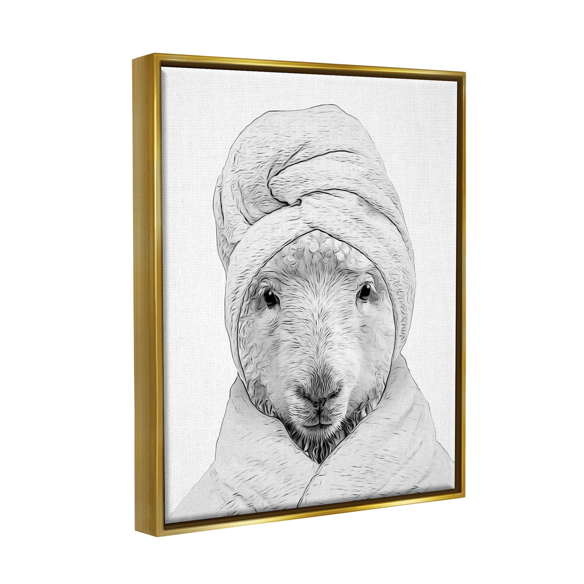 Stupell Industries Sheep Bathroom Robe Funny Animal Animals & Insects Painting Gold Floater Framed Art Print Wall Art