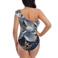 thumbnail image 5 of Picia Blue Golden Dream Lotus Pattern Women's One Piece Swimsuits,One Shoulder Swimwear Asymmetric ,Ruffle Monokinis Bathing Suits,High Waisted Flattering Bathing Suits-Small, 5 of 8