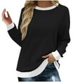 thumbnail image 2 of ClodeEU Womens Crewneck Sweatshirt,Long Sleeve Color Block Pullover,Casual Drop Shoulder SweatshirtsTops Black,Womens Plus XXL, 2 of 8