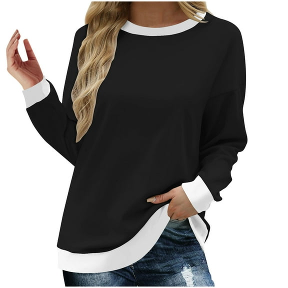 Busydd Sweatshirt for Women Fleece Long Sleeve Crewneck Sweatshirts Fashion Color Patchwork Sweatshirts Pullover Tops Casual Loose Oversized Sweatshirts Fall Sweatshirt Hoodies