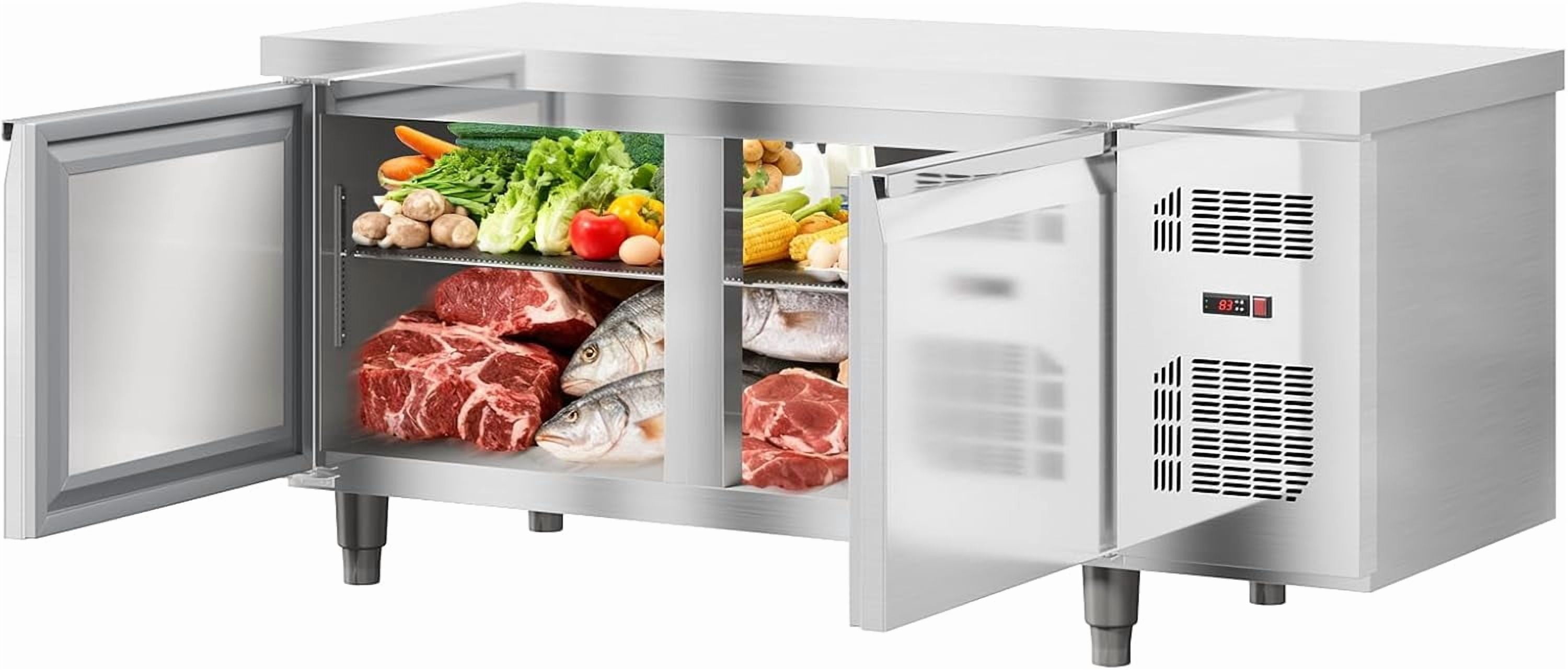 IdealHouse Worktop Undercounter Refrigerator for Restaurant, 60 Inch Double Door Stainless Steel, 15 Cu.ft Commercial Counter, Fan Cooling, Adjustable Shelves, Food Prep Station