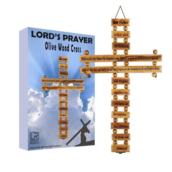 Holy Land Lord Prayer Olive Wood (9") Hanging Wall Cross