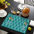 thumbnail image 4 of Teal Geometric Quatrefoil Pattern Summer Placemats Table Placemats Set Of 4-Linen Kitchen Washable Placemats Table Mats 11.8"x17.7" Non-Slip Heat Resistant, 4 of 6