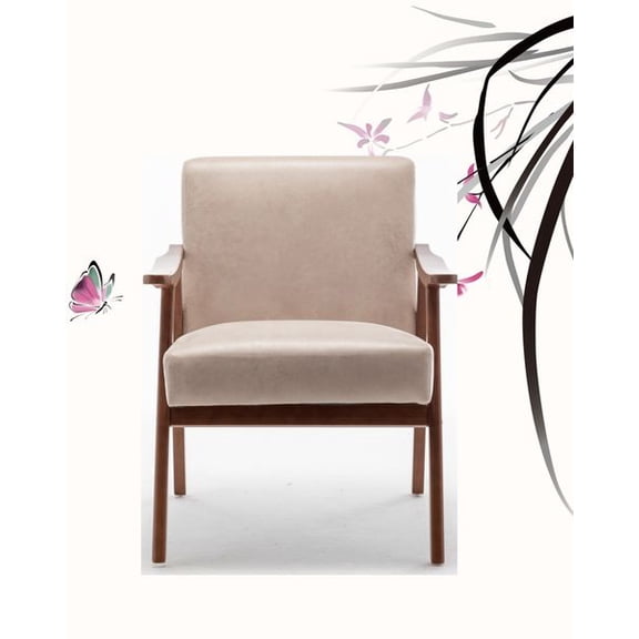 Mid-Century Modern Accent Chair, Microfiber Upholstery Solid Wood Frame Living Room Side Chair, Light Camel