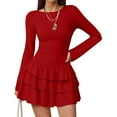 thumbnail image 6 of Stichou Women's Spring Long Sleeve Dresses 2026 Mock Neck Ruched Y2K Clothes Ruffle Layered Bodycon Mini Party Dress Red M, 6 of 7