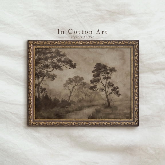 Misty Woodland Nature Wall Art, Vintage Forest Landscape Art Print, Moody Tree Scene Able Rustic Home Decor | P300 UNFRAMED Poster, Wall Art for Decor, Present, 8x12