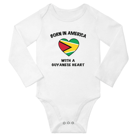 

Born in America With a Guyanese Heart Baby Long Sleeve Romper (White 6 Months)