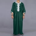thumbnail image 2 of IWRICH Men's Muslim Clothes V-Neck Short Sleeve Plus Size Thobe Kaftan Loose Casual Solid Color Breathable Soft Thobe Green S, 2 of 4