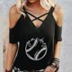 thumbnail image 3 of Camiseta con hombros descubiertos y hombros descubiertos con estampado de manga corta y cuello abierto para mujer Pompotops lopia996775, 3 of 5