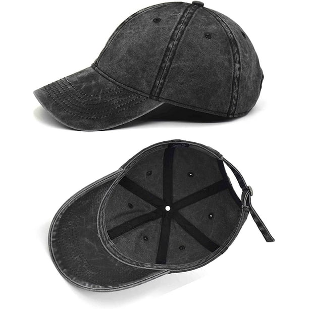 Wei 2pcs Vintage Cotton Washed Adjustable Baseball Caps Men And Women, Unstructured Low Profile Plain Classic Retro Dad Hat(Black-Orange )