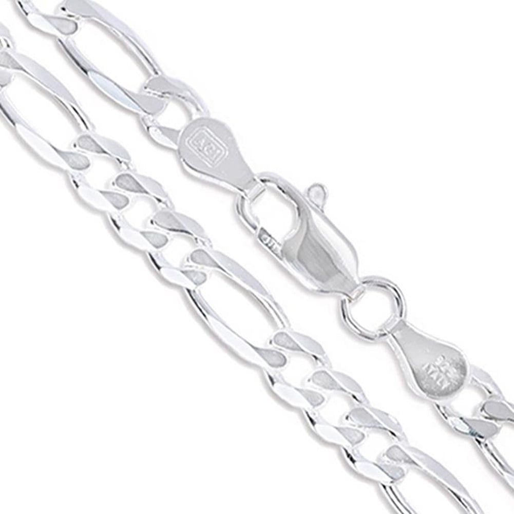 MENS 8MM 14K WHITE GOLD FINISH SILVER PREMIUM QUALITY FIGARO LINK CHAIN NECKLACE 
