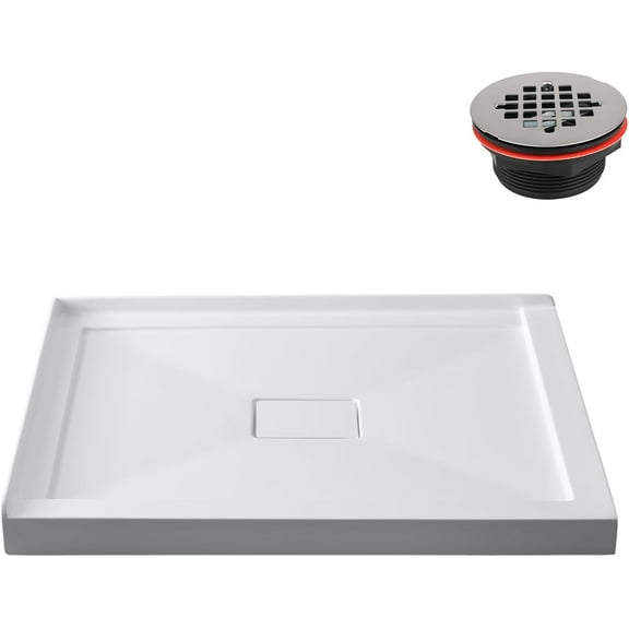 Streamline GB-606-428 42 in. x 34 in. Corner Acrylic Shower Base in Glossy White With Center Drain, Drain Included