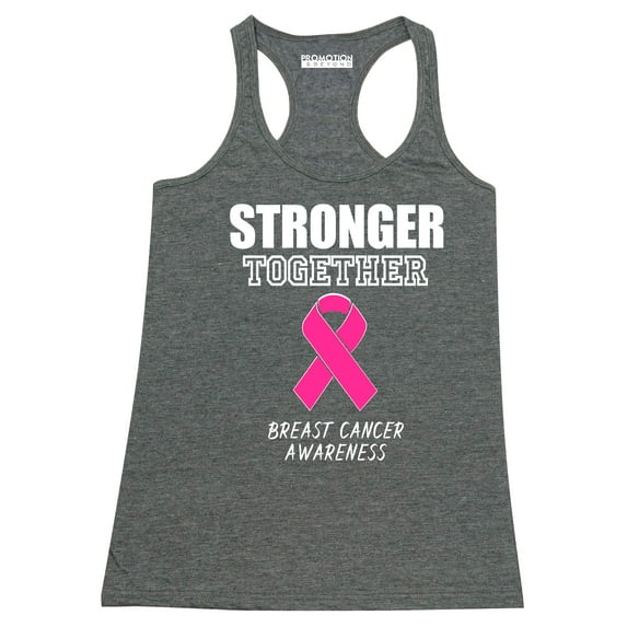 Promotion & Beyond Stronger Together Breast Cancer Awareness Women's Tank Top, XL, H. Charcoal