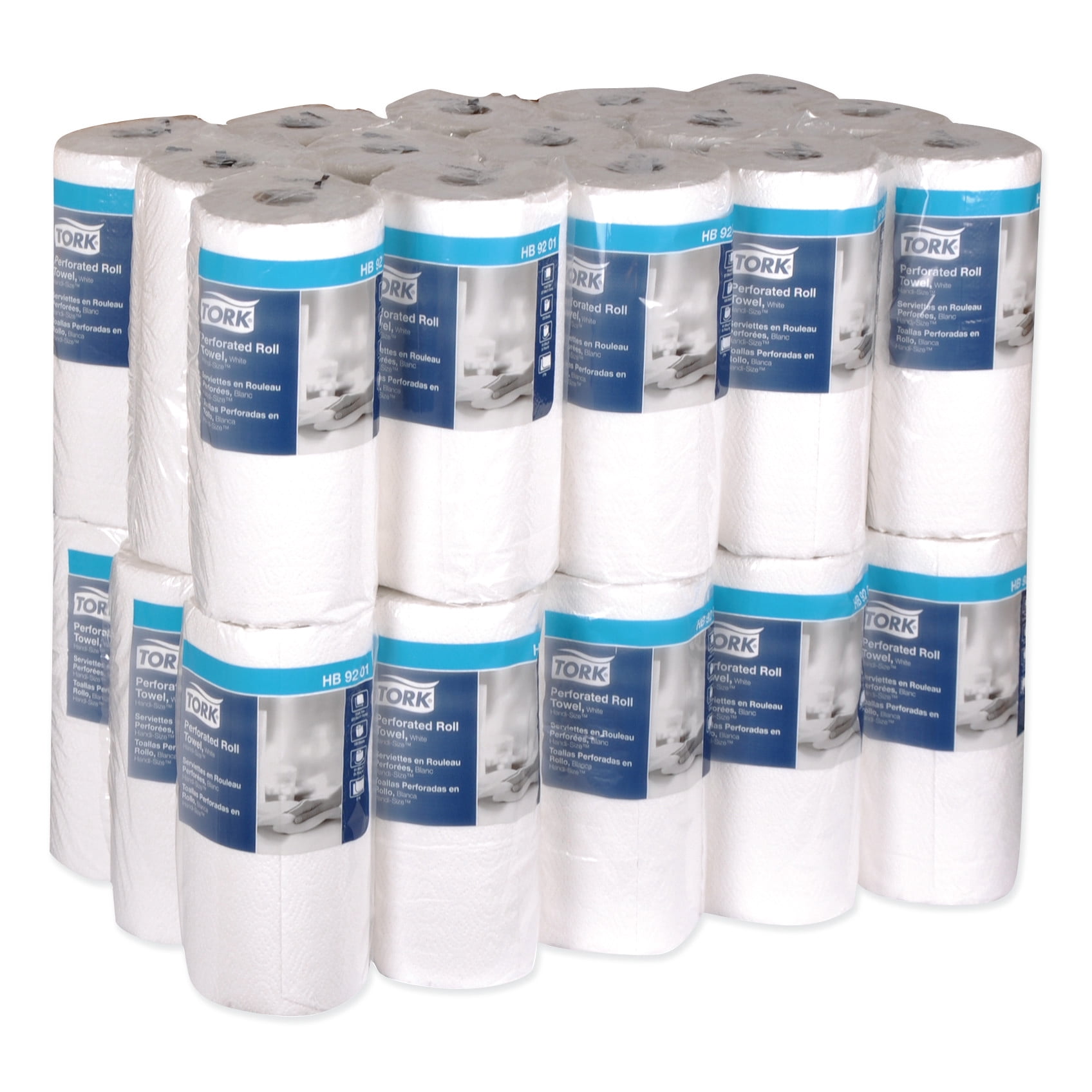 Tork Handi-Size Perforated Kitchen Roll Towel, 2-Ply, 11 x 6.75, White, 120/Roll, 30/Carton -TRKHB9201