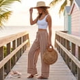 thumbnail image 6 of VV AVEORS Women'S Palazzo Pants 2026 Summer Striped Satin Wide Leg High Waisted Flowy Casual Lounge Sweatpants Pockets Brown XL, 6 of 8