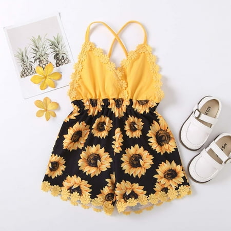 

Simplmasygenix Mothers Day Gifts Baby Romper Toddler Kids Girl Vest Backless Sunflower Printed Romper Clothes Sunsuit Outfits