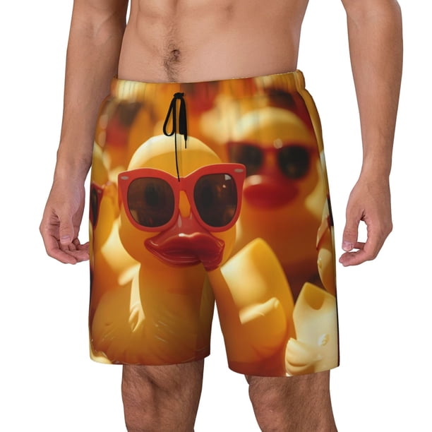 Balery Sunglasses Yellow Duck Bañador para hombre, shorts de playa de secado rápido con entrepierna y forro de compresión-Medium