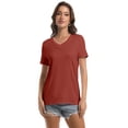 thumbnail image 4 of Women's V Neck Short Sleeve Slim Fitted T-Shirt Stretchy Bodycon Basic Top Casual Active Tee, 4 of 7