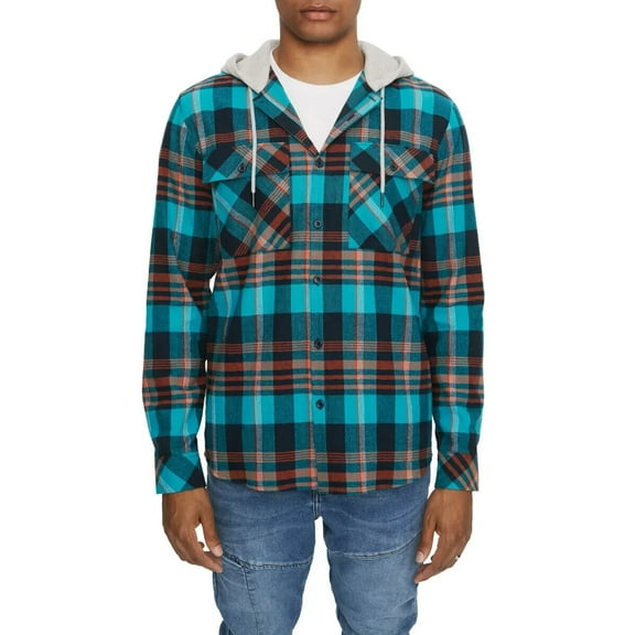 Eleven Paris Men's Hooded Plaid Shirt Jacket - Columbia Plaid - Size Medium