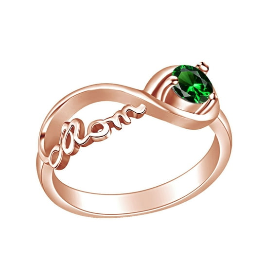 AFFY Mother's Day Jewelry Round Shpe Simulated Emerald Mom Infinity Ring 14k Rose Gold Over Sterling Silver
