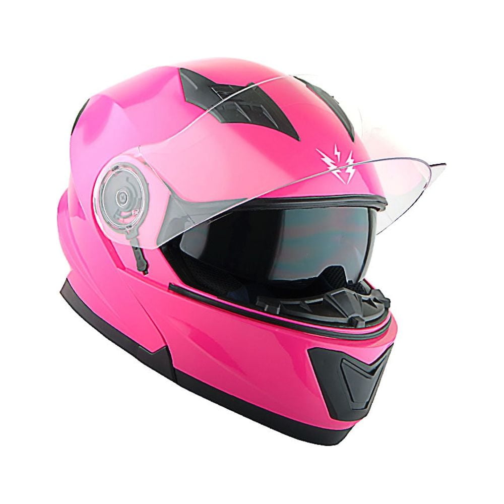 1Storm New Motorcycle Bike Modular Full Face Helmet Dual Visor Sun Shield Modular901 with LED Tail Light: Glossy Pink