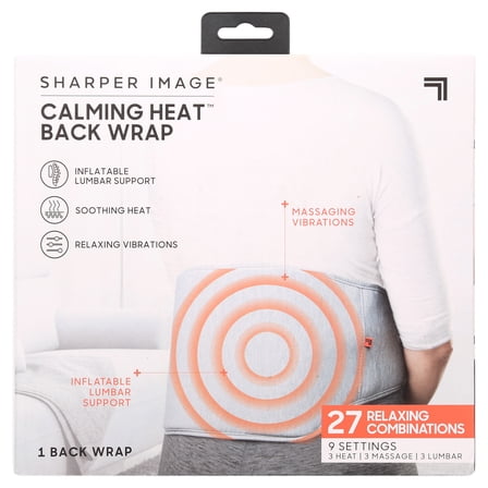 Sharper Image Calming Heat Back Wrap with Relaxing Vibrations, Gray