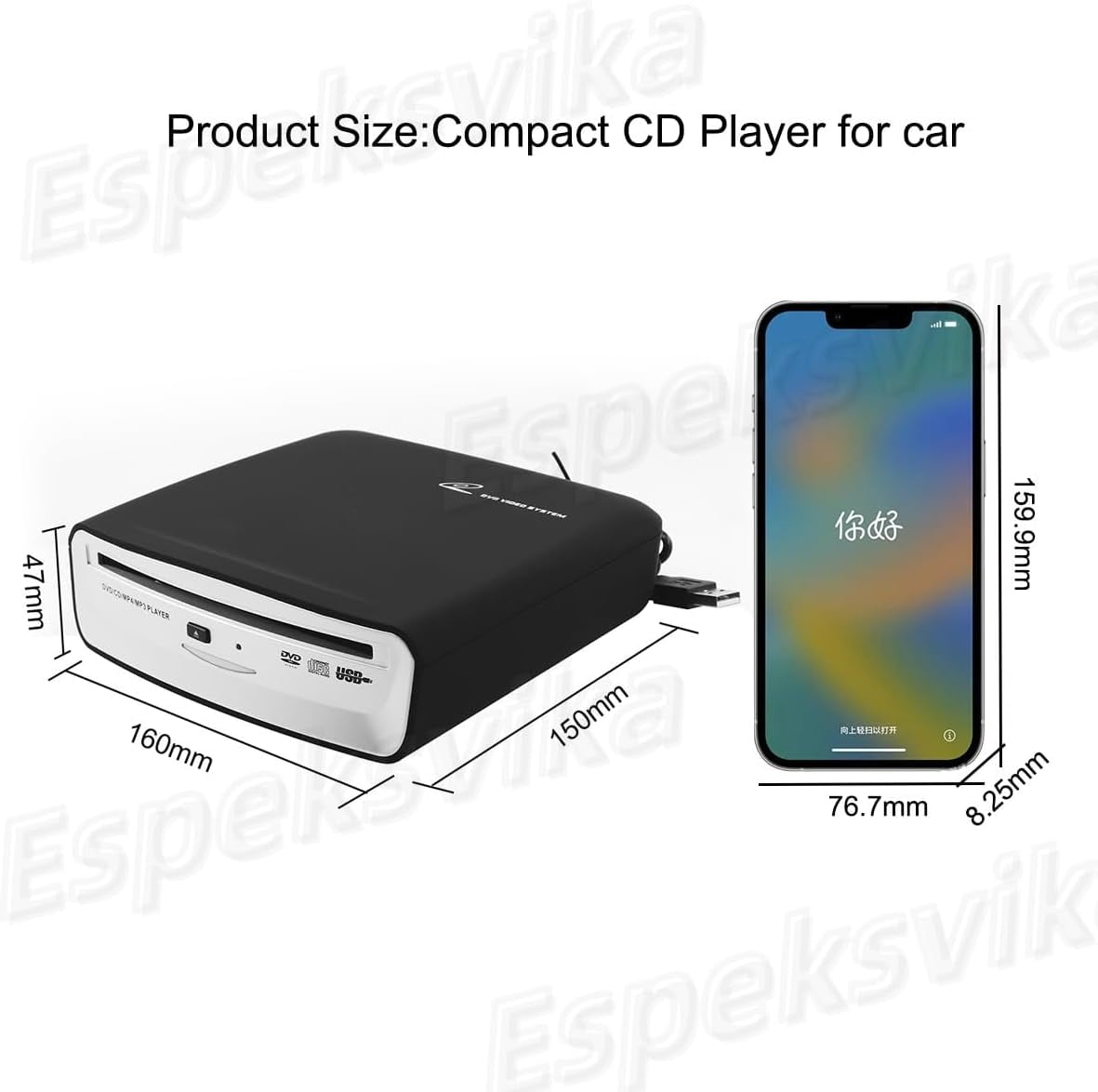 CD VCD Player for Car with USB Port, Portable External CD Player That Plugs into Car Laptop Desktop TV Computer, Plug & Play –Upgraded,for Android Navigation/Smart TV/Desktops