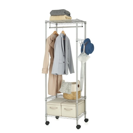 

HSS 3-Shelf Wire Garment Rack with 2 Cloth Drawers and Casters Silver