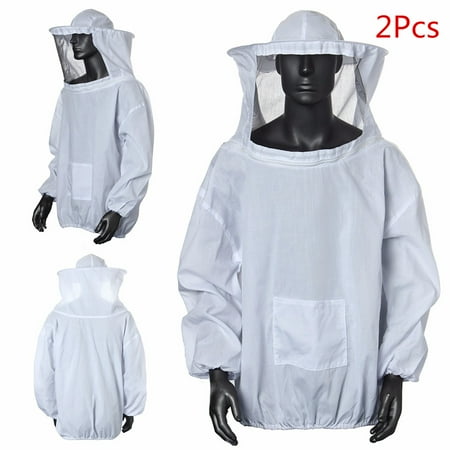 Protective Suit - 2 Set New Beekeeping Suit Jacket Cotton with Smock Veil Bee Hat Dress Protective Professional Honey for Farmers White