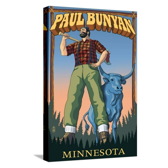Art.com Paul Bunyan - Minnesota Stretched Canvas Print Wall Art by Lantern Press, 12" x 18"