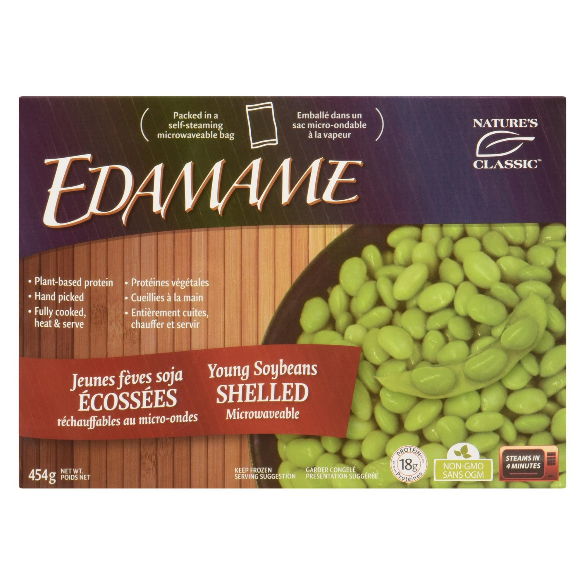 Jeunes fèves soja écossés Edamame de Nature's Classic Allen Family Foods 454g réchauffables au micro-ondes, 454g micro-ondes